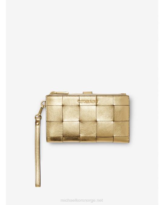 Michael Kors adele smarttelefonlommebok i metallisk vevd skinn kvinner LDNL1581 blekt gull