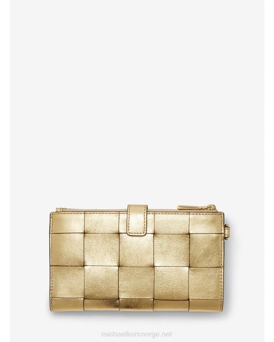 Michael Kors adele smarttelefonlommebok i metallisk vevd skinn kvinner LDNL1581 blekt gull