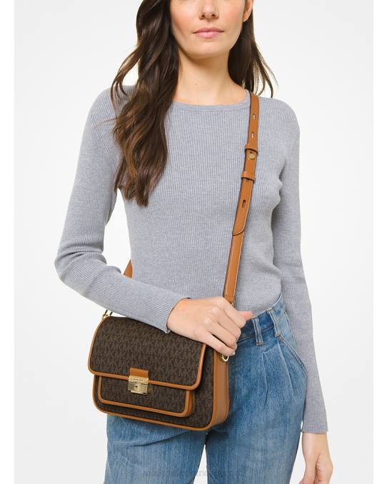Michael Kors bradshaw medium logo og messenger bag i skinn kvinner LDNL966 brun/eikenøtt