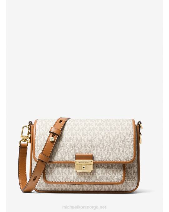 Michael Kors bradshaw medium logo og messenger bag i skinn kvinner LDNL969 vanilje/eikenøtter