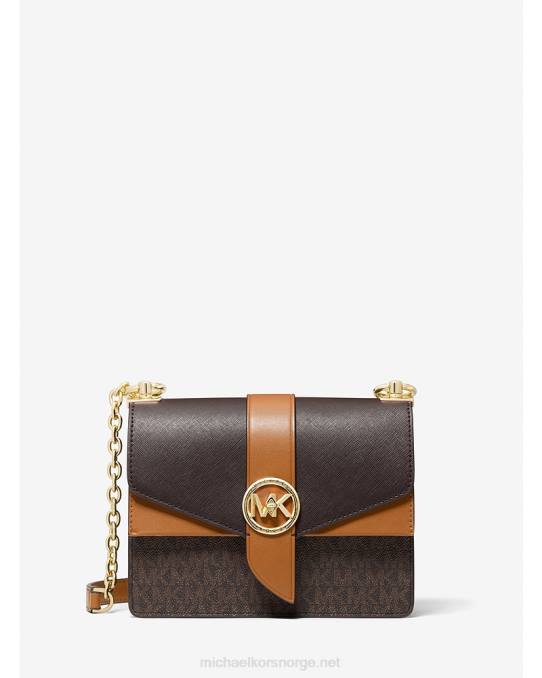 Michael Kors greenwich liten fargeblokk-logo og crossbody-veske i saffianoskinn kvinner LDNL938 brun/eikenøtt
