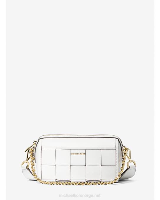 Michael Kors jetset liten crossbody-veske i vevd skinn kvinner LDNL883 optikk hvit