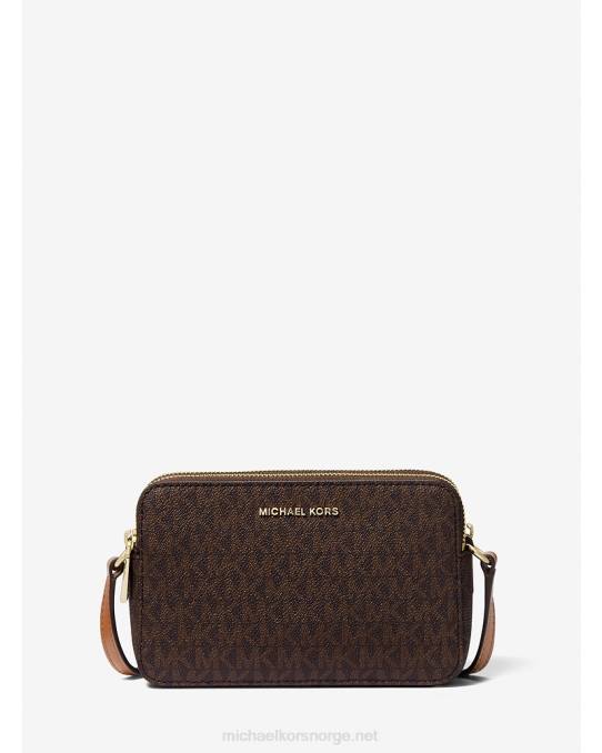 Michael Kors jetset liten logo dobbel glidelås kameraveske kvinner LDNL712 brun/eikenøtt