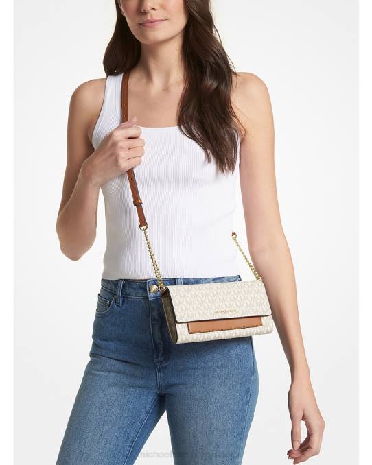 Michael Kors jetset medium logo 2-i-1 konvertibel crossbody-veske kvinner LDNL724 vanilje/eikenøtter