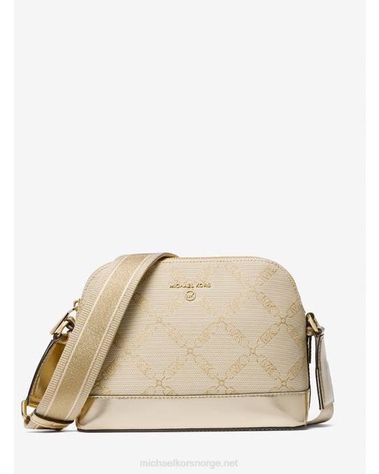 Michael Kors jetset stor metallisk empire-logo med jacquard-kuppel crossbody-veske kvinner LDNL856 blekt gull/naturlig