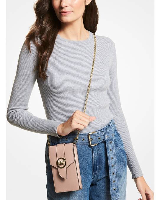 Michael Kors liten crossbody-veske for smarttelefon i saffianoskinn kvinner LDNL1028 myk rosa