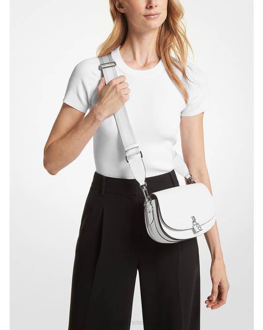 Michael Kors mila medium messenger bag i skinn kvinner LDNL661 optikk hvit