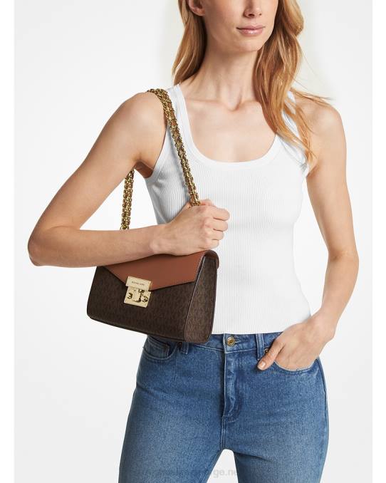 Michael Kors rosa medium logo og skulderveske i kunstskinn kvinner LDNL776 brun