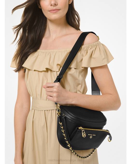 Michael Kors slater middels rullesteinsslynge i skinn kvinner LDNL962 svart