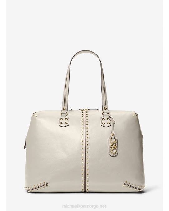 Michael Kors astor ekstra stor helgeveske i skinn med pigger kvinner LDNL1526 Det er krem