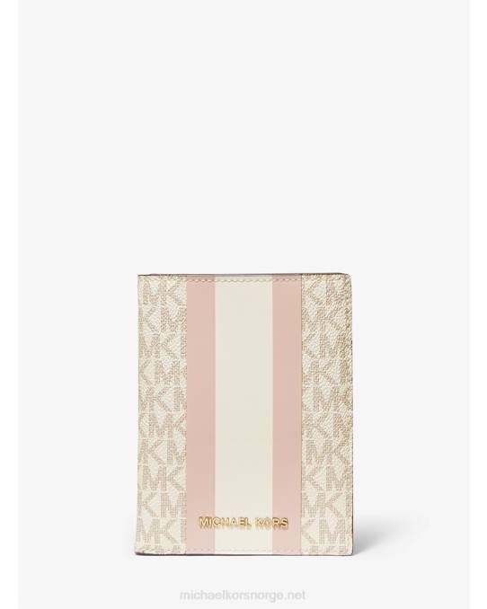 Michael Kors bedford travel medium logo stripe pass lommebok kvinner LDNL1545 vanilje/myk rosa