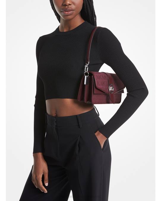 Michael Kors greenwich medium logo jacquard skulderveske kvinner LDNL1330 merlot