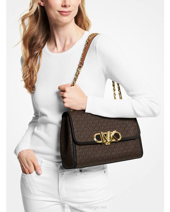 Michael Kors parker skulderveske med ekstra stor logo kvinner LDNL1303 brun svart