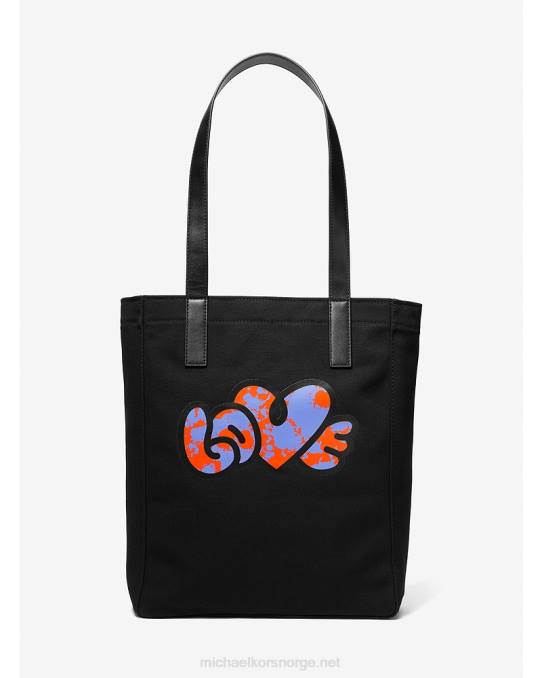 Michael Kors se sult stopp kjærlighet stor veske i bomullslerret kvinner LDNL1160 svart