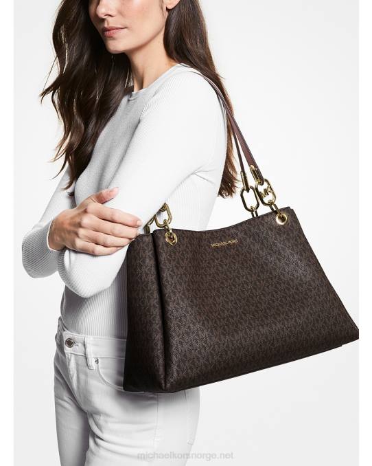 Michael Kors trisha skulderveske med stor logo kvinner LDNL1141 brun