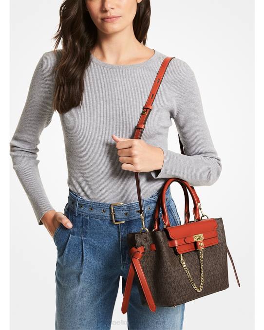 Michael Kors Hamilton legacy liten veske med belte med logo kvinner LDNL1465 dyp oransje