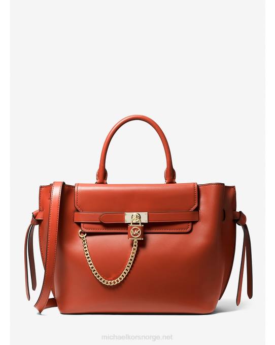 Michael Kors Hamilton legacy stor veske med belte i skinn kvinner LDNL1408 dyp oransje