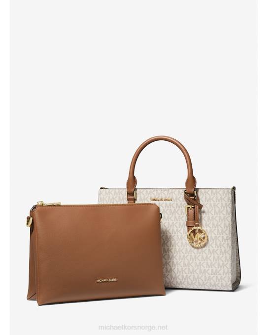 Michael Kors Sally medium 2-i-1-logo og veske i kunstskinn kvinner LDNL1433 vanilje/eikenøtter
