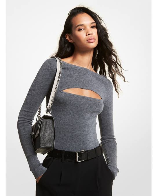 Michael Kors ribbet bodysuit i merinoullblanding kvinner LDNL460 derbylyng