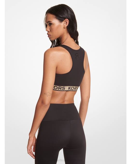 Michael Kors logo tape stretch nylon sports-bh kvinner LDNL437 svart gull