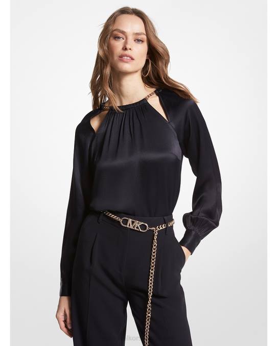 Michael Kors charmeuse bluse med kjedekobling kvinner LDNL397 svart
