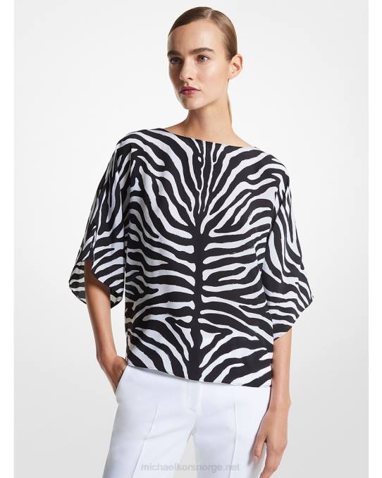 Michael Kors kolleksjon nikki zebra silke crepe de chine bluse unisex LDNL3583 sort/optisk hvit