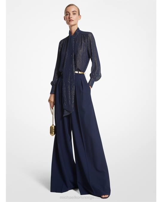 Michael Kors kolleksjon stripet silkeblanding halt bluse med knytehals unisex LDNL3556 marine/gull