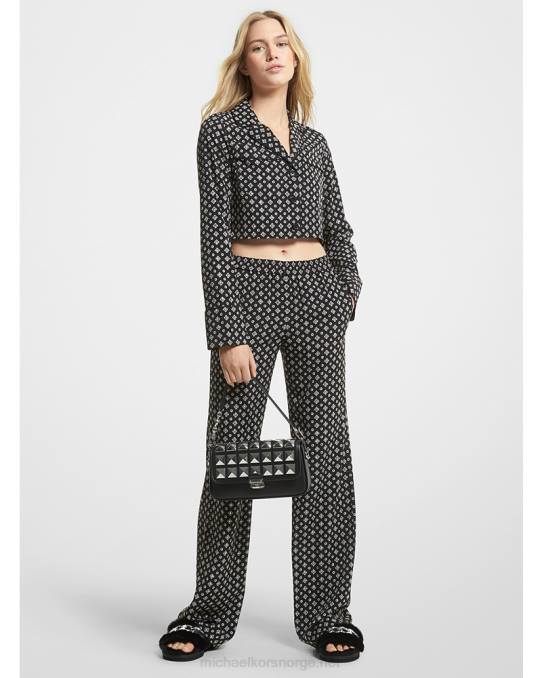 Michael Kors pyjamasskjorte med pigg, knust crepe cropped medaljong kvinner LDNL476 nikkel