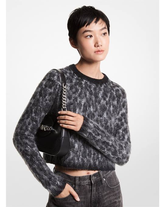 Michael Kors leopard jacquard cropped genser kvinner LDNL472 perlelyng