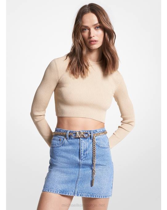 Michael Kors metallisk ribbestrikket cropped genser kvinner LDNL377 gull