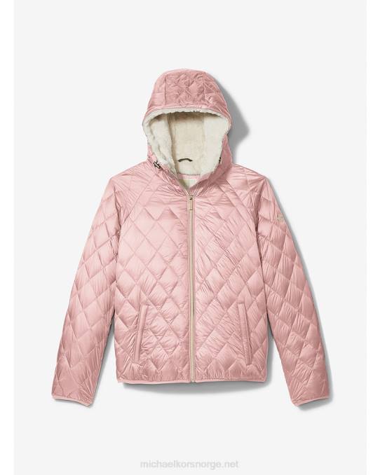 Michael Kors faux shearling fôret vattert nylon pufferjakke kvinner LDNL349 pudderrouge