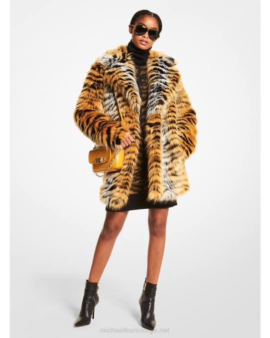 Michael Kors fuskepelsfrakk med tigertrykk kvinner LDNL303 fløyelsblomst
