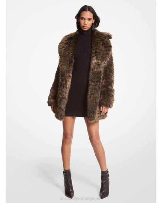 Michael Kors fuskepelsfrakk med tigertrykk kvinner LDNL307 oliven