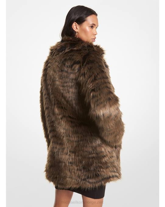 Michael Kors fuskepelsfrakk med tigertrykk kvinner LDNL307 oliven