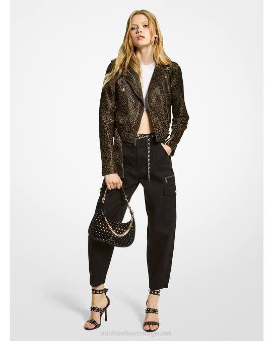 Michael Kors leopardprint kalvehår motojakke kvinner LDNL302 oliven