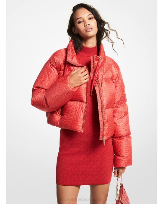 Michael Kors quiltet pufferjakke med cropped logo kvinner LDNL326 Høyrød