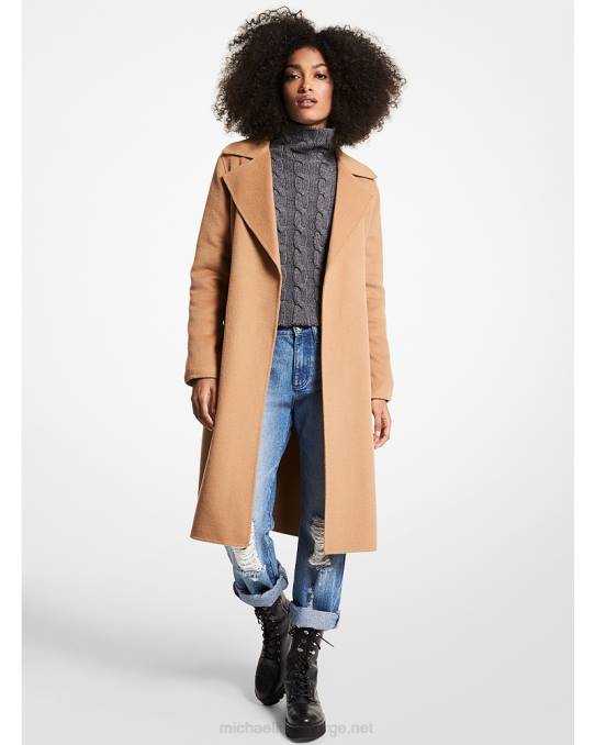 Michael Kors ullblanding omslagsfrakk kvinner LDNL251 mørk kamel