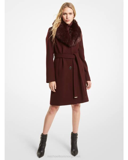 Michael Kors ullblandingskåpe i fuskepelskrage kvinner LDNL245 merlot