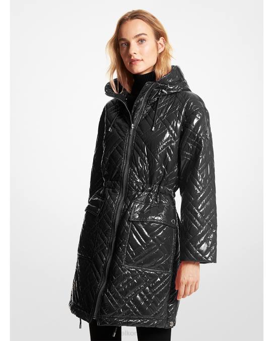 Michael Kors vattert cire nylon pufferfrakk kvinner LDNL355 svart