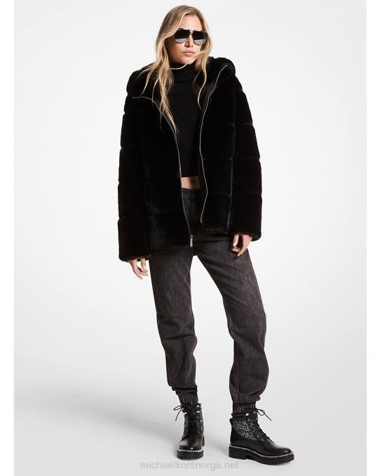 Michael Kors vattert fuskepels hettefrakk kvinner LDNL338 svart