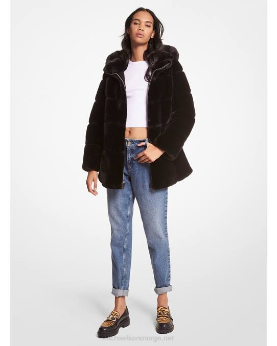 Michael Kors vattert jakke i fuskepels kvinner LDNL241 svart