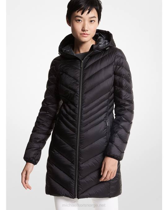 Michael Kors vattert nylon pakkebar pufferfrakk kvinner LDNL348 svart
