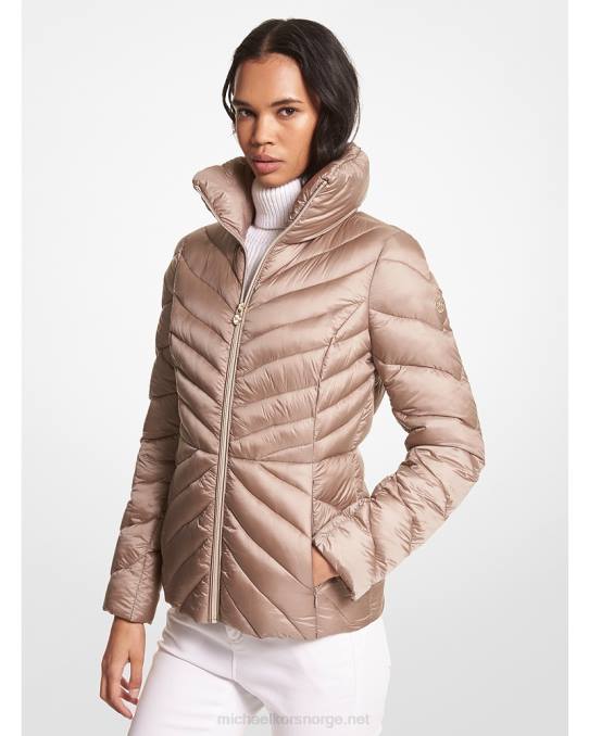 Michael Kors vattert nylon pakkebar pufferjakke kvinner LDNL289 taupe