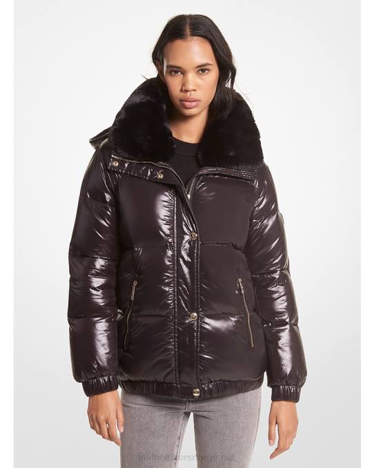 Michael Kors vattert nylonjakke med fuskepels kvinner LDNL256 svart