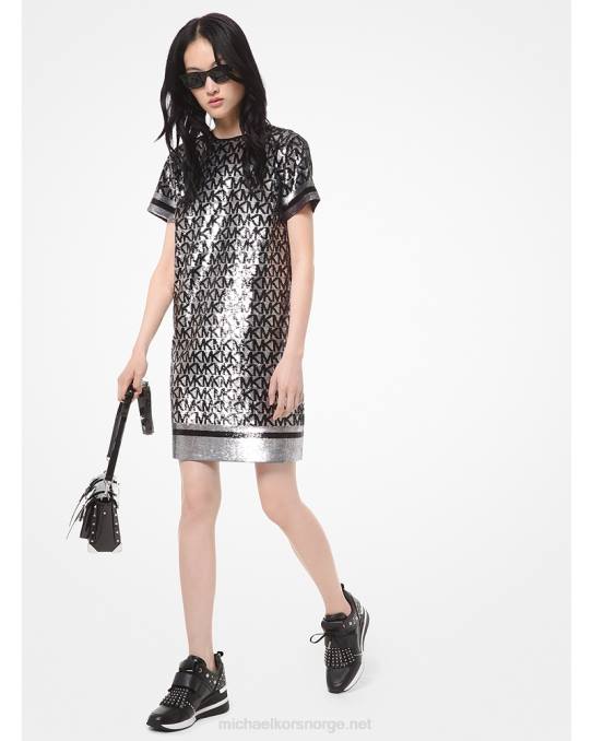 Michael Kors georgette t-skjortekjole med paljettlogo kvinner LDNL190 gunmetall/svart