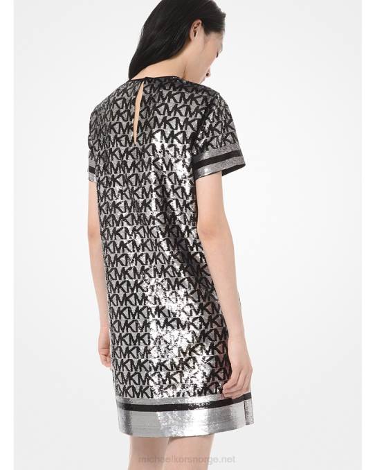 Michael Kors georgette t-skjortekjole med paljettlogo kvinner LDNL190 gunmetall/svart