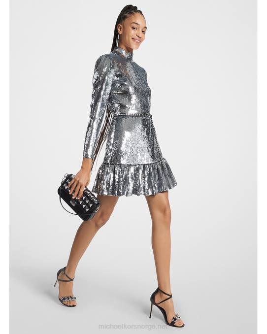Michael Kors georgette volangkjole med paljetter kvinner LDNL178 sølv