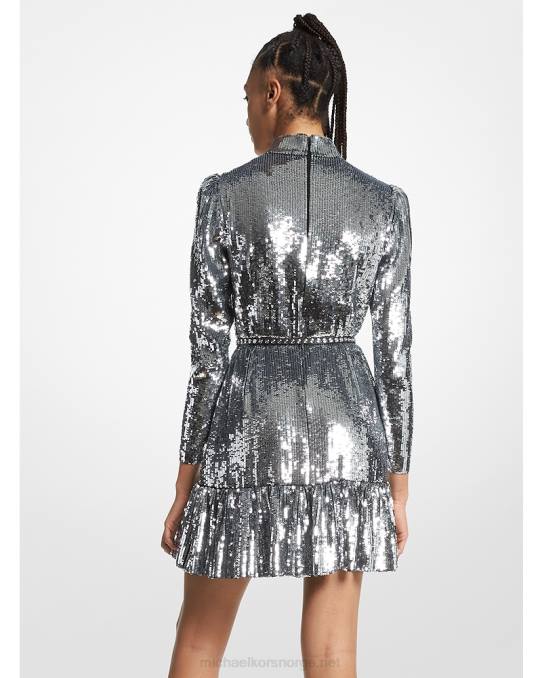Michael Kors georgette volangkjole med paljetter kvinner LDNL178 sølv