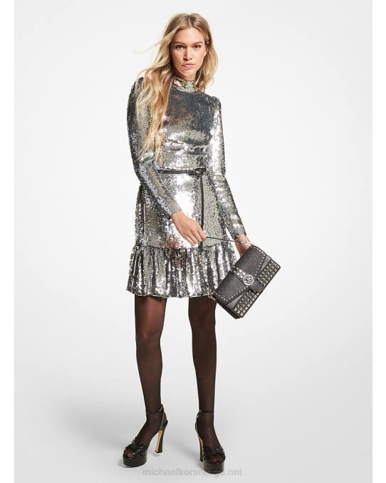 Michael Kors georgette volangkjole med paljetter kvinner LDNL178 sølv