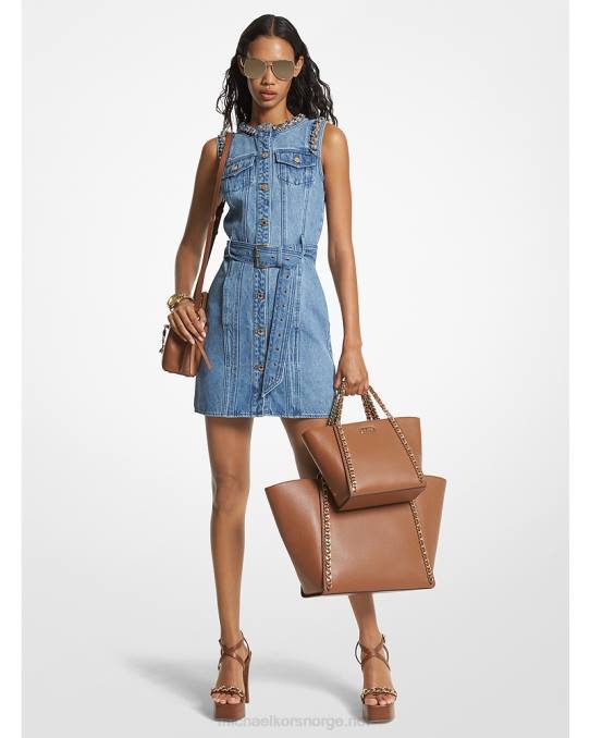 Michael Kors kjedebundet denimkjole med belte kvinner LDNL33 engelblå vask